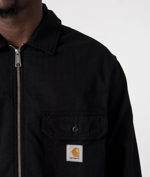 Carhartt WIP Rainer Overshirt in Black, 100% Cotton. Detail Model Shot at EQVVS