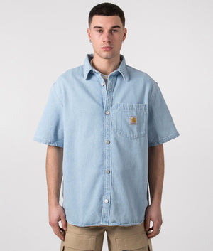 Ody Shirt by Carhartt WIP. Blue Stone Bleached Denim. Front Shot at EQVVS.