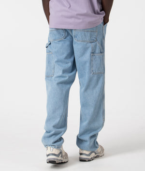 Relaxed Fit Double Knee Pants in Blue by Carhartt Wip. EQVVS Back Angle Shot.