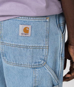 Relaxed Fit Double Knee Pants in Blue by Carhartt Wip. EQVVS Detail Shot.