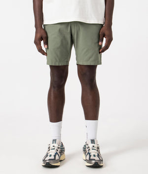 Carhartt WIP John Shorts in Park Green, 100% Cotton. Front Shot at EQVVS