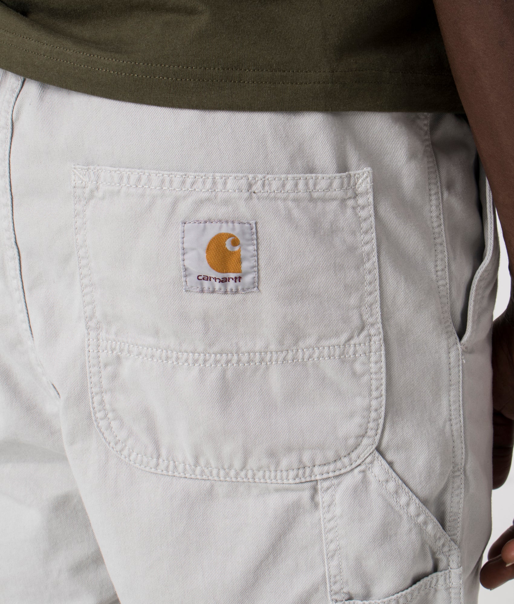Flint Shorts in Sonic Silver by Carhartt. EQVVS Model Shot.