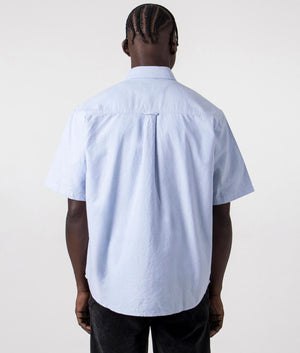 Carhartt Short Sleeve Braxton Shirt in Bleach Blue, 100% Cotton. Back Model Shot at EQVVS