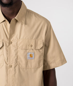 Carhartt WIP Short Sleeve Craft Shirt in Sable Beige. Detail Shot at EQVVS