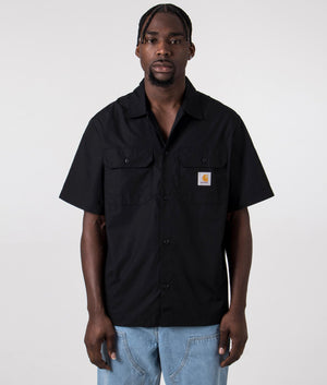 Carhartt WIP Short Sleeve Craft Shirt in Black. Front Shot at EQVVS