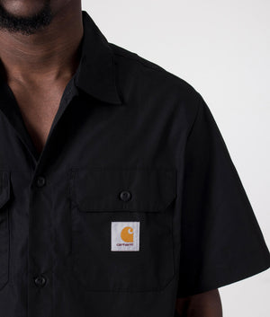 Carhartt WIP Short Sleeve Craft Shirt in Black. Detail Shot at EQVVS