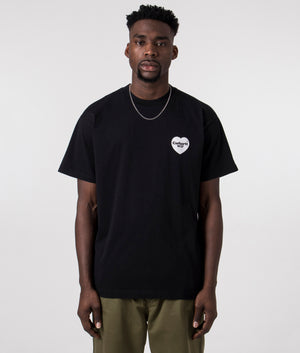 Carhartt WIP Relaxed Fit Heart Bandana T-Shirt in Black with White Back Print, 100% Organic Cotton Front Model Shot at EQVVS