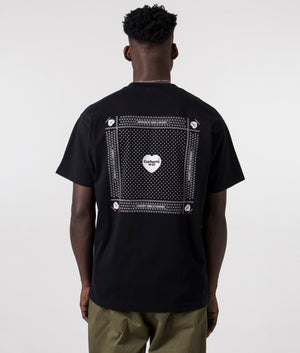Carhartt WIP Relaxed Fit Heart Bandana T-Shirt in Black with White Back Print, 100% Organic Cotton Back Model Shot at EQVVS