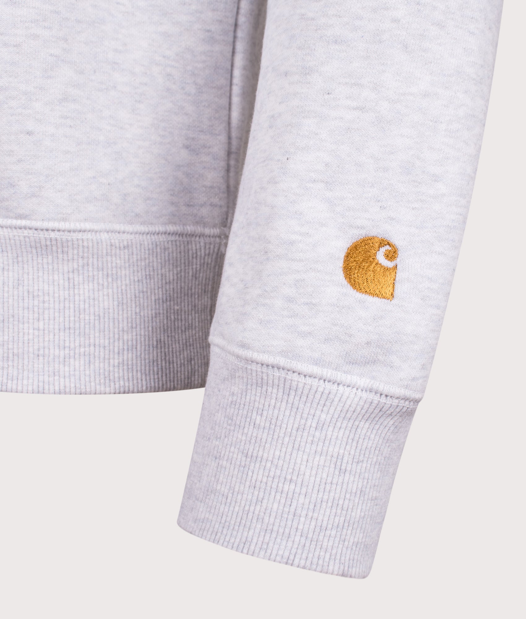 Chase Sweatshirt in Ash Heather/Gold | Carhartt WIP | EQVVS | Front detail shot 
