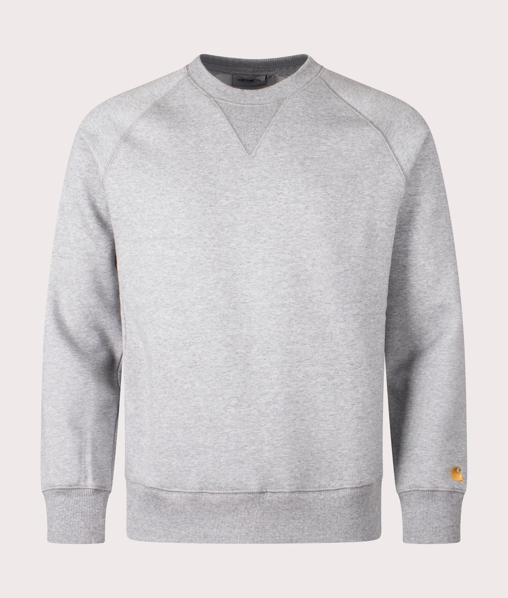 Carhartt WIP Chase Sweatshirt in Grey Heather/Gold. Front angle shot at EQVVS.