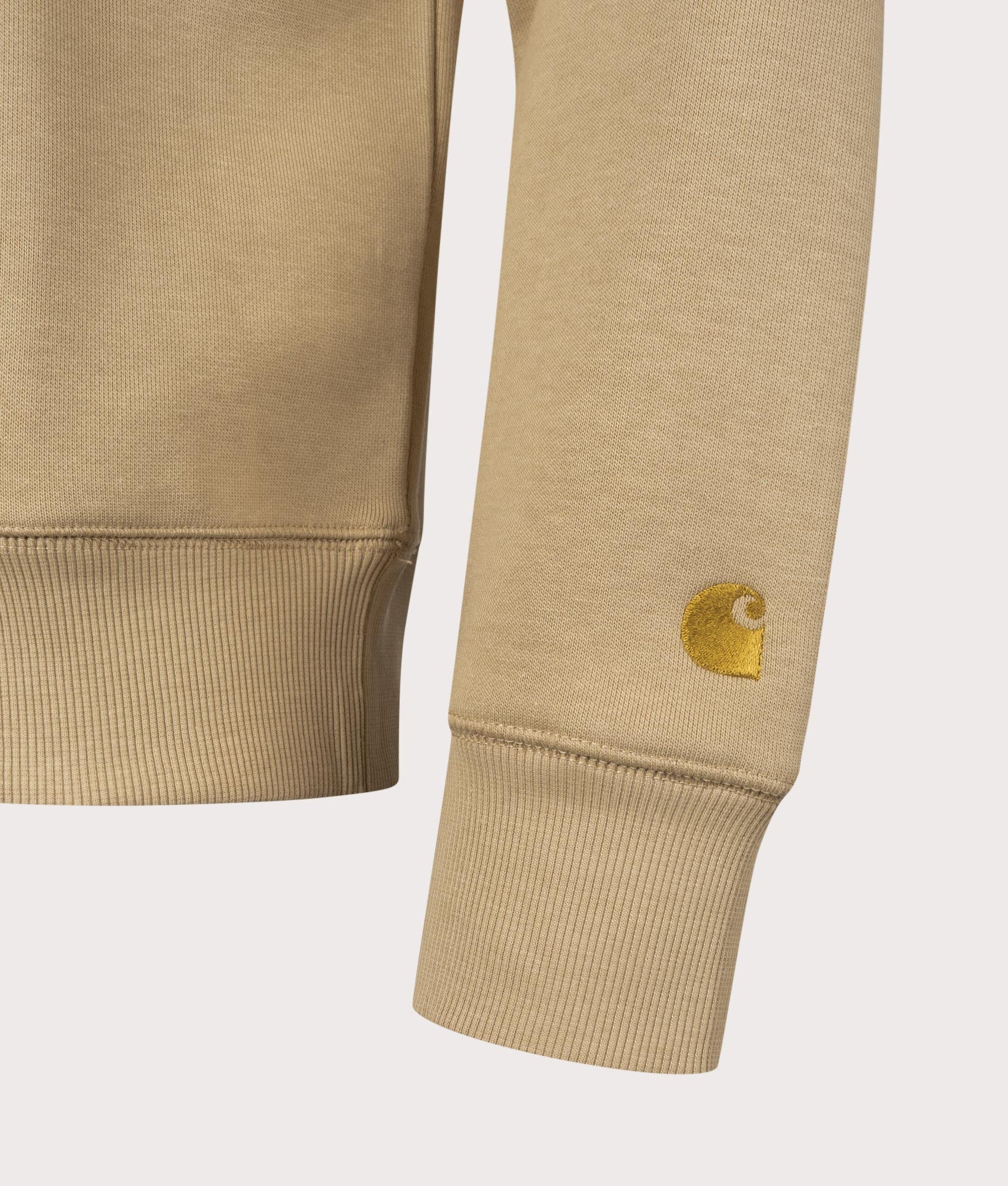 Carhartt WIP Chase Sweatshirt in Sable Gold Detail Shot at EQVVS