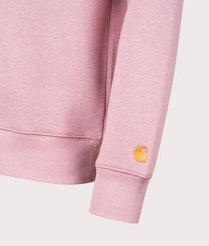Carhartt WIP Chase Sweatshirt in Glassy Pink Detail Shot at EQVVS