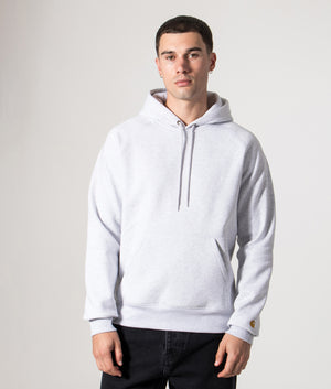 Carhartt WIP Chase Hoodie in Ash Heather/Gold at EQVVS Menswear. Model front shot.