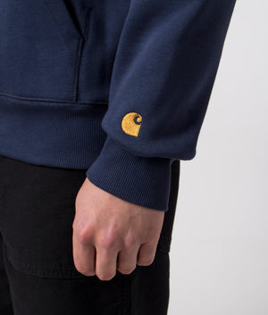 EQVVS Carhartt WIP Chase Hoodie in Blue/Gold logo shot