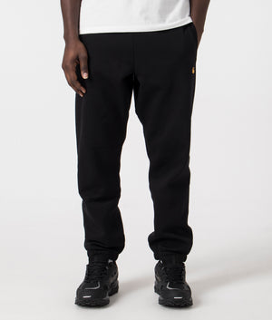 Chase Joggers in Black by Carhartt Wip. EQVVS Front Angle Shot.