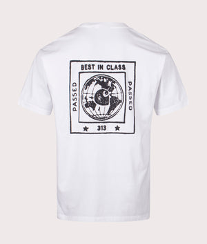 Carhartt WIP Relaxed Fit Stamp T-Shirt in White. Back angle shot at EQVVS.