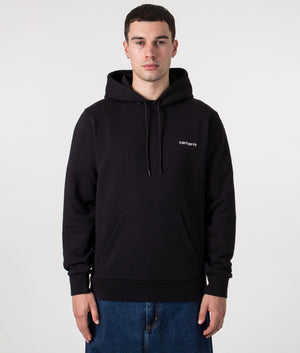 Carhartt WIP Script Embroidery Hoodie in Black/White. Front model shot shot at EQVVS.