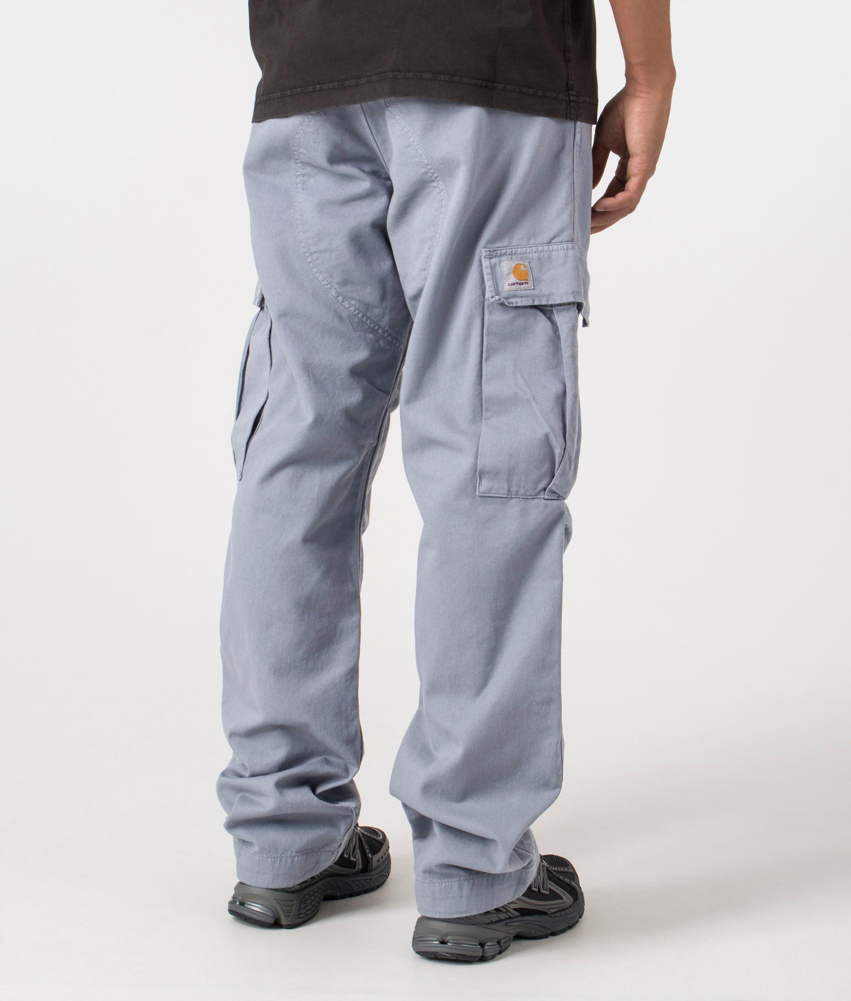 Dove Grey Carhartt WIP Cargo Pants, shot at EQVVS. Reverse shot. 