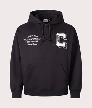 Carhartt WIP Oversized Fit Brown Ducks Hoodie in Black. Front angle shot at EQVVS.