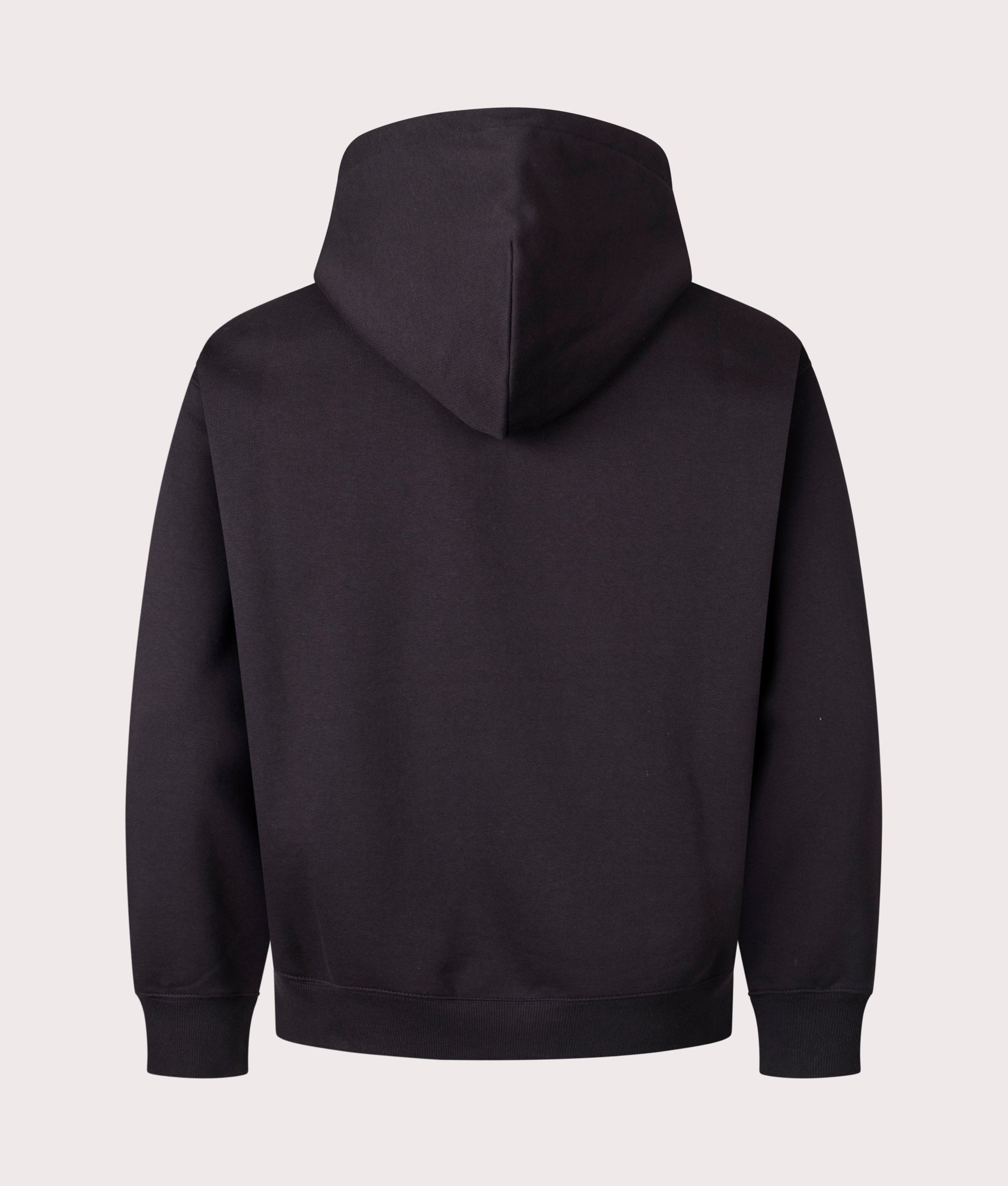 Carhartt WIP Oversized Fit Brown Ducks Hoodie in Black. Back angle shot at EQVVS.