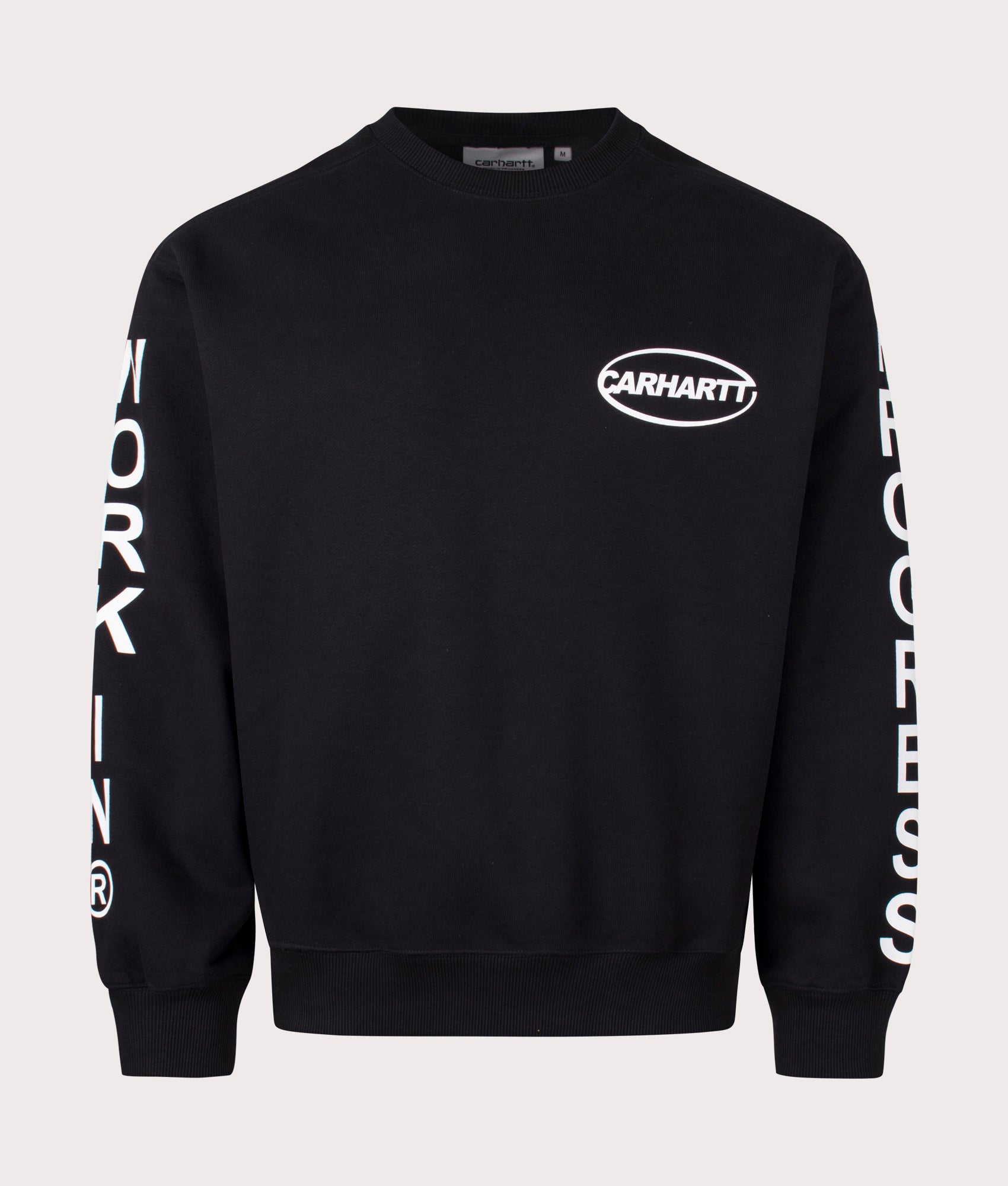 Carhartt WIP Oversized Body Of Work Sweatshirt in Black/White. Front angle shot at EQVVS.