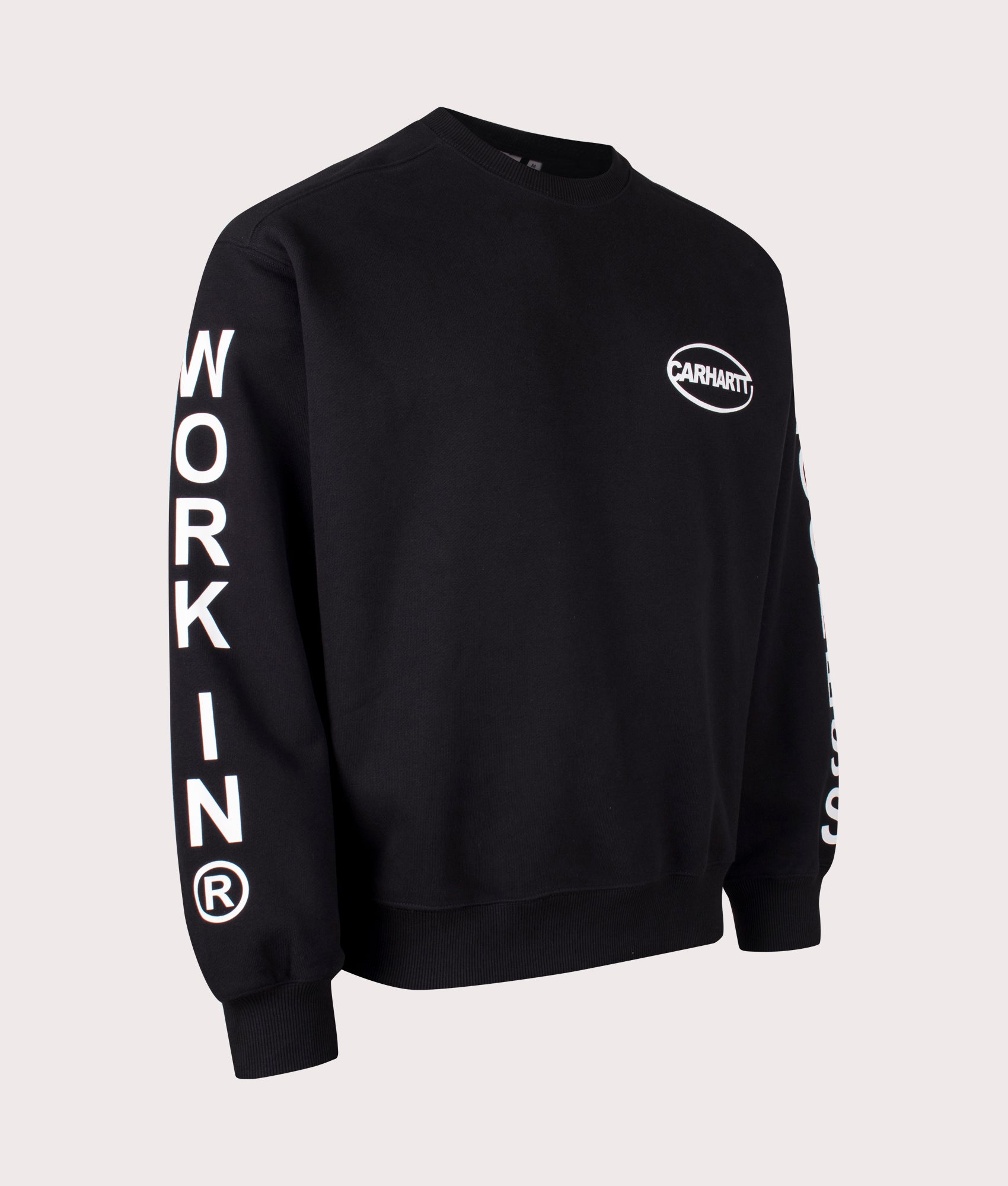 Carhartt WIP Oversized Body Of Work Sweatshirt in Black/White. Side angle shot at EQVVS.
