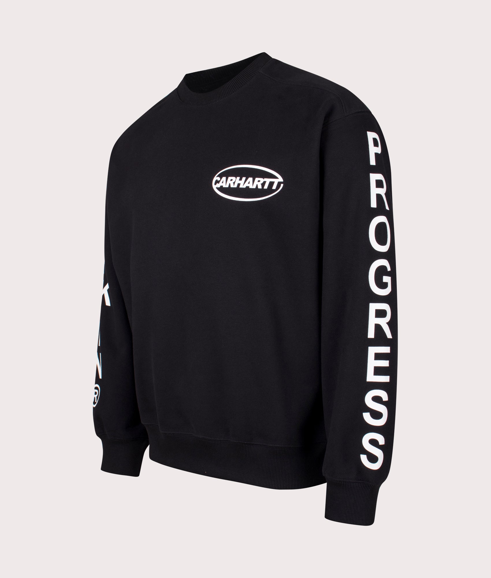 Carhartt WIP Oversized Body Of Work Sweatshirt in Black/White. Side angle shot at EQVVS.
