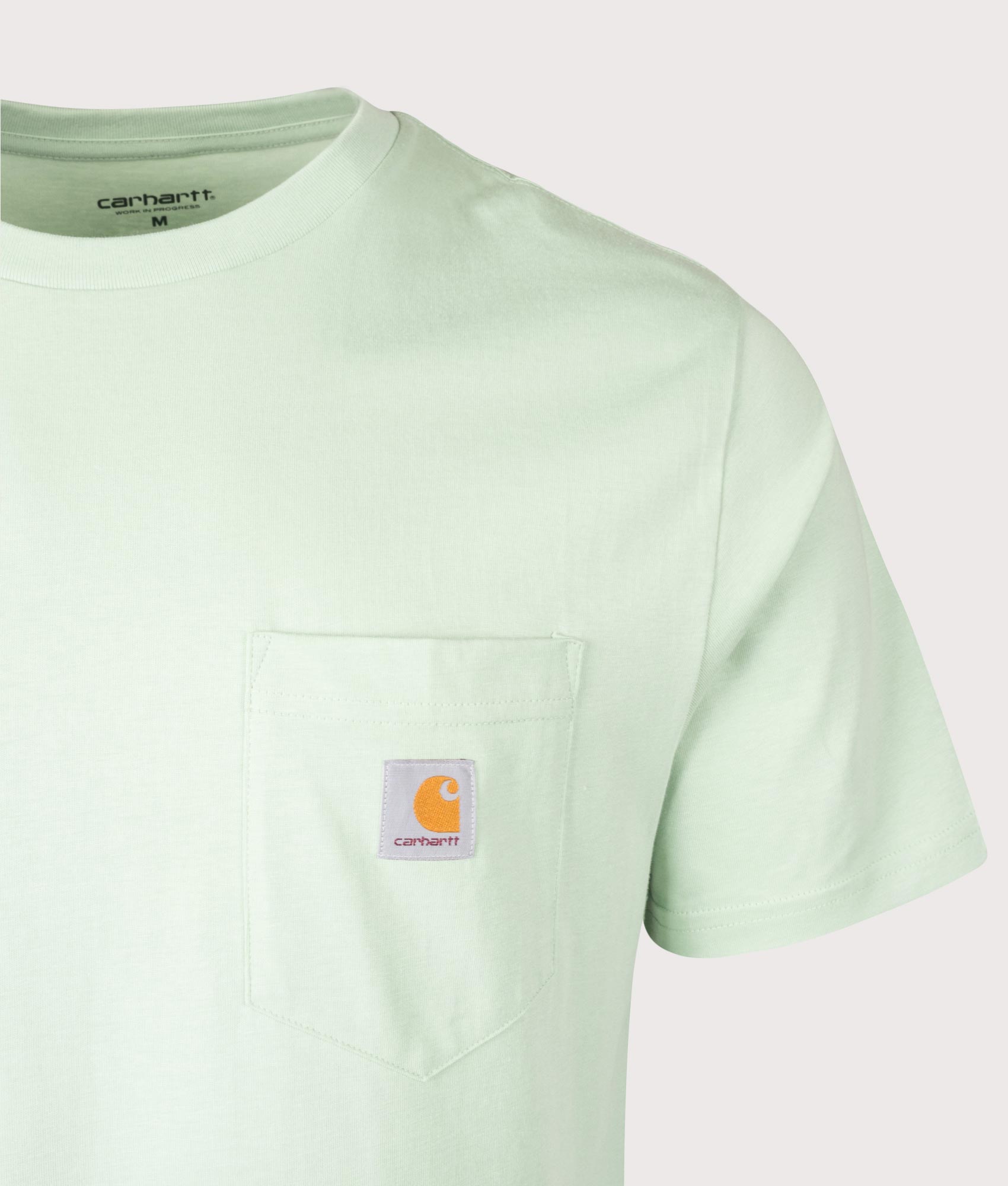 Carhartt WIP S/S Pocket T-Shirt in Charm Green. EQVVS Detail Shot.