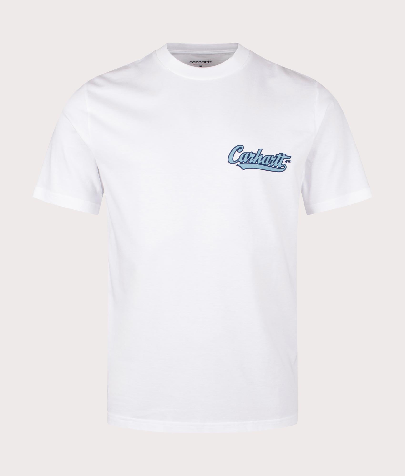 Carhartt WIP Spill T-Shirt in White. Front angle shot at EQVVS.
