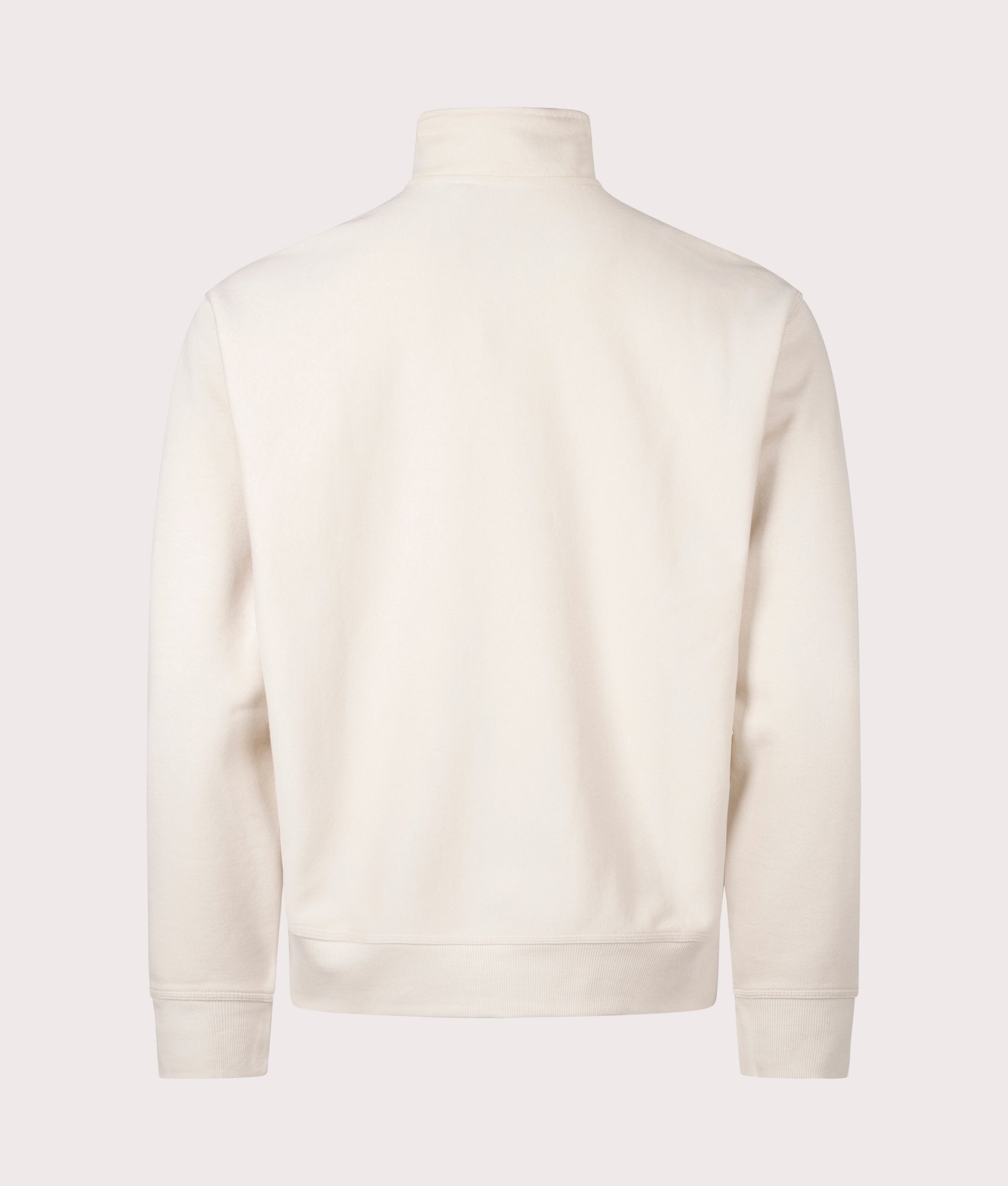 Carhartt WIP Relaxed Fit Quarter Zip American Script Sweatshirt in Moonbeam White at EQVVS Menswear. Back shot.