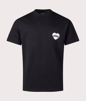 Relaxed Fit Amour Pocket T-Shirt in Black by Carhartt WIP. EQVVS Front Angle Shot.