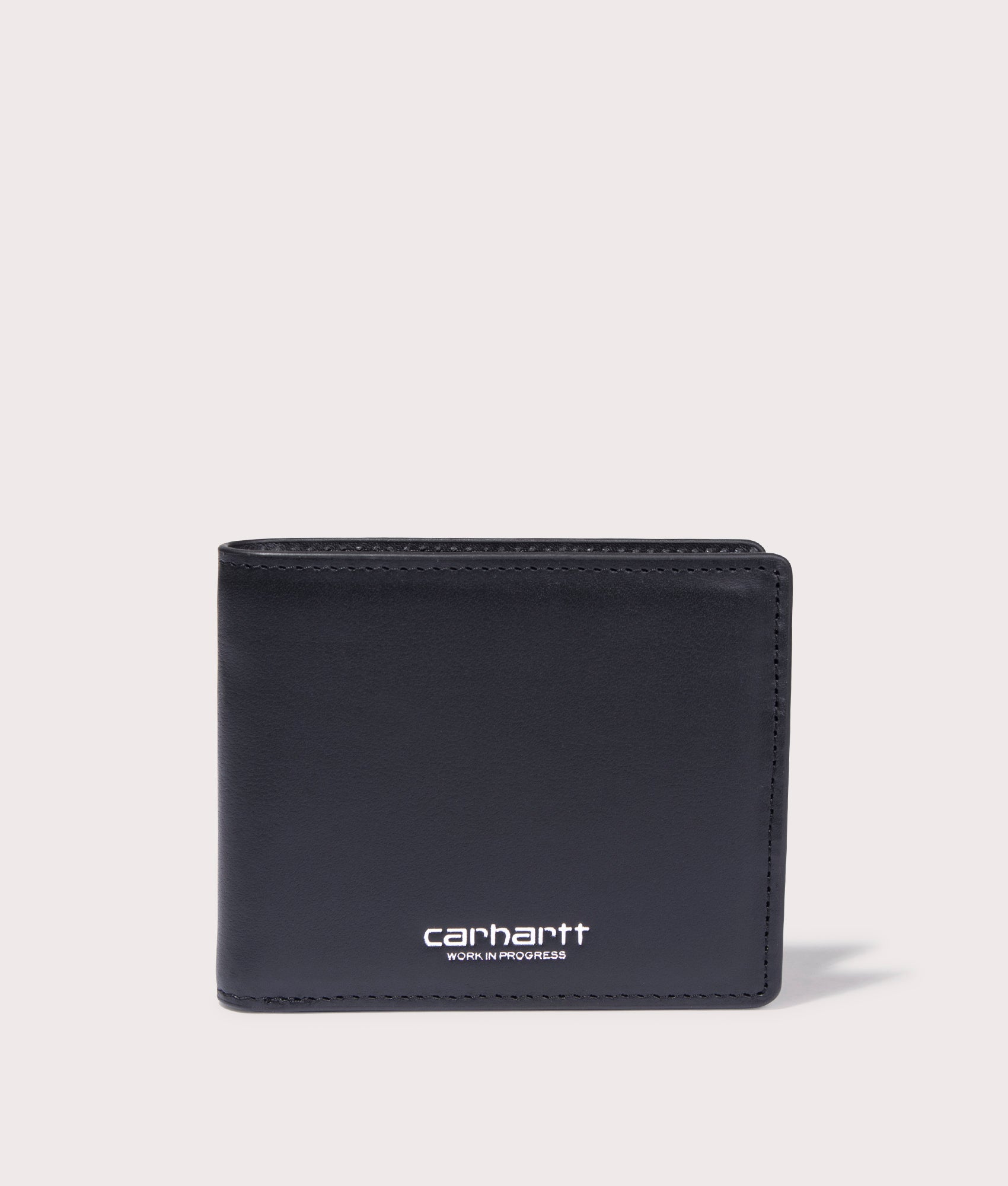 Carhartt WIP Vegas Billfold Wallet in black with silver branding at EQVVS front Shot