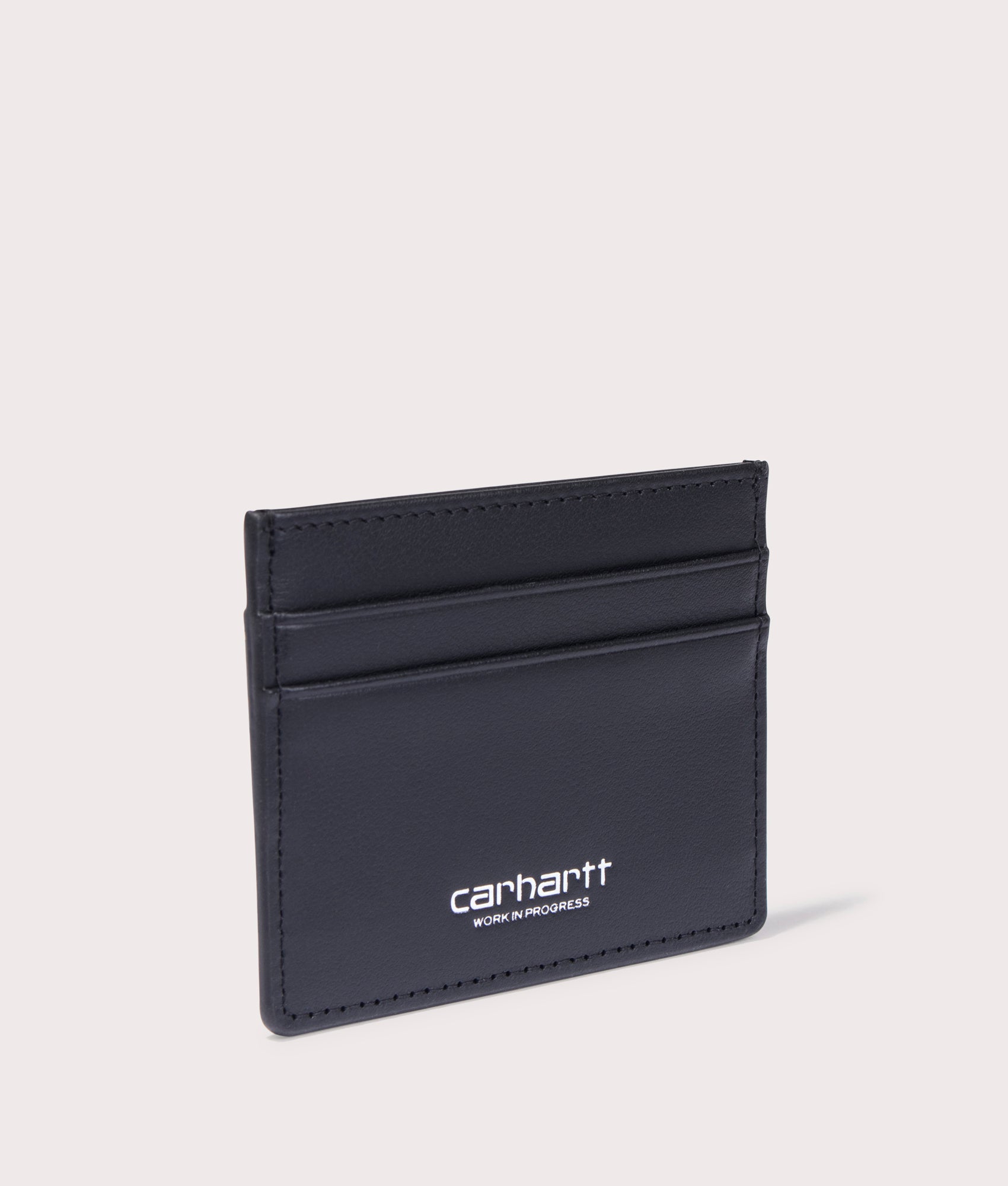 Carhartt WIP Vegas Cardholder in Black with Silver branding at EQVVS angle shot