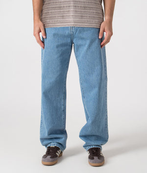 Relaxed Fit Aaron Pants in Blue. 100% Cotton  | Carhartt WIP | Shot at EQVVS | Front shot 