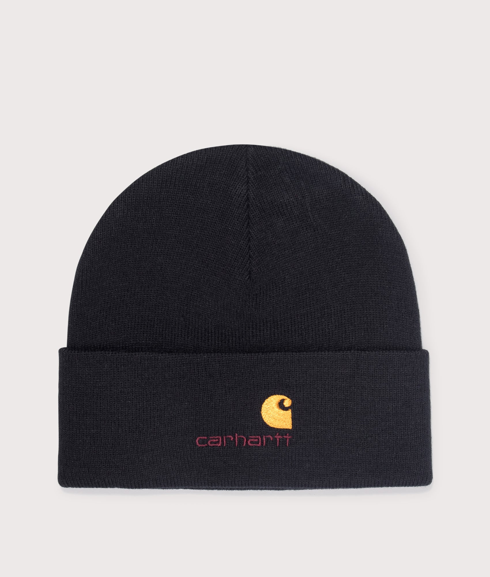 American Script Beanie in Black | 100% Recycled Polyester | Carhartt WIP | EQVVS | Front shot 