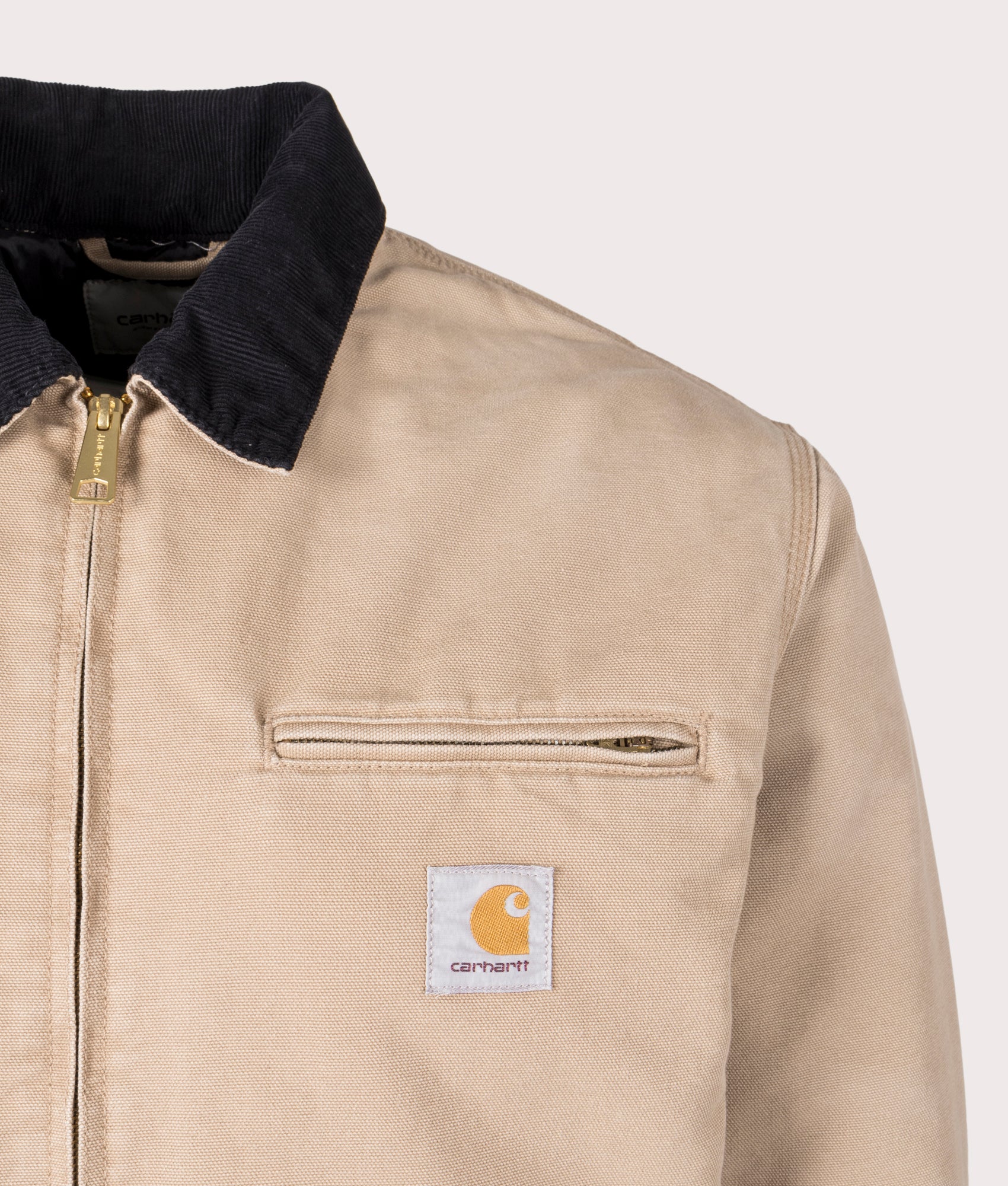 Carhartt WIP Relaxed Fit OG Detroit Jacket in Peanut/Black at EQVVS menswear Detail shot