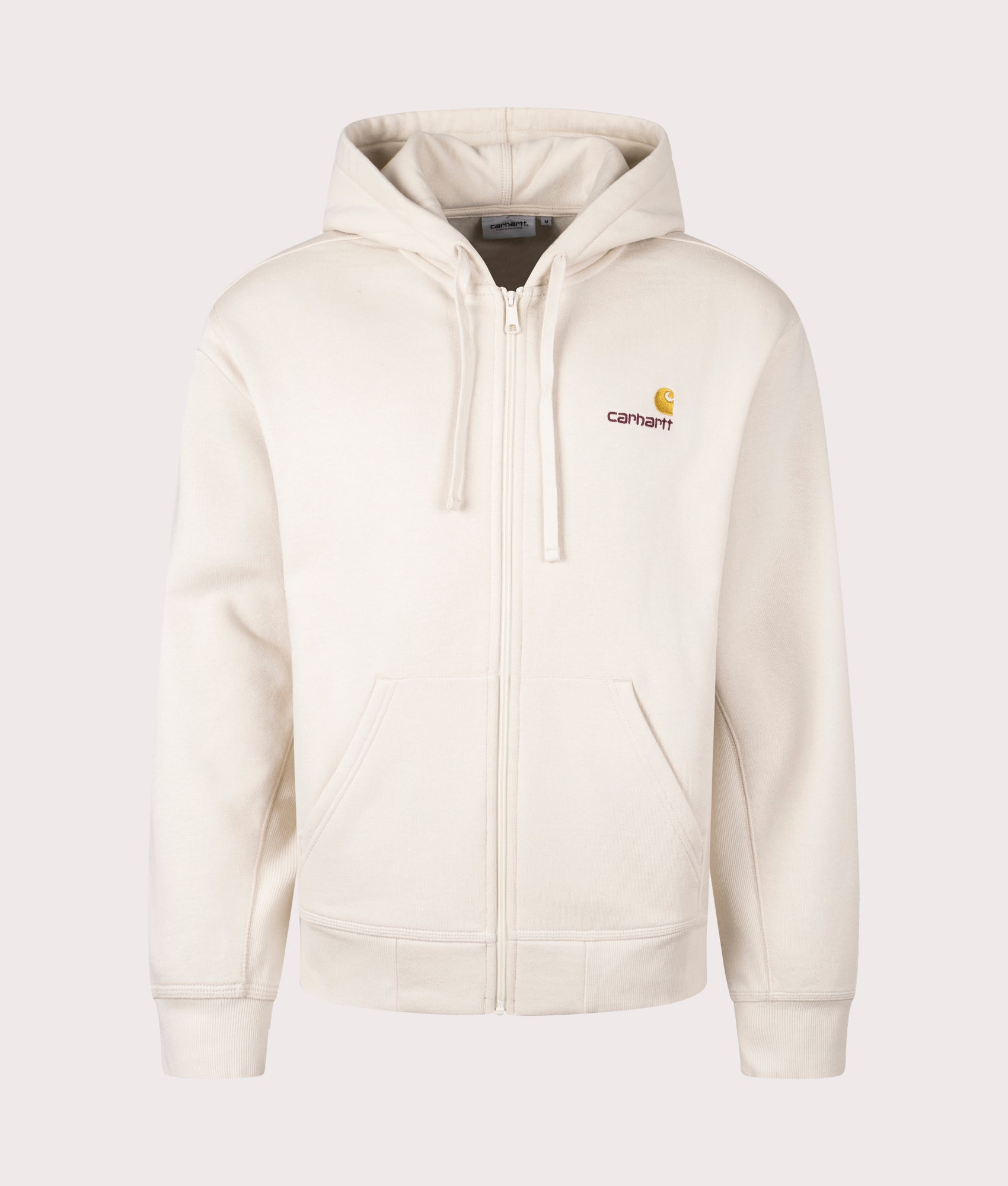 Carhartt Relaxed Fit American Script Jacket in Moonbeam at EQVVS. Front Shot. 