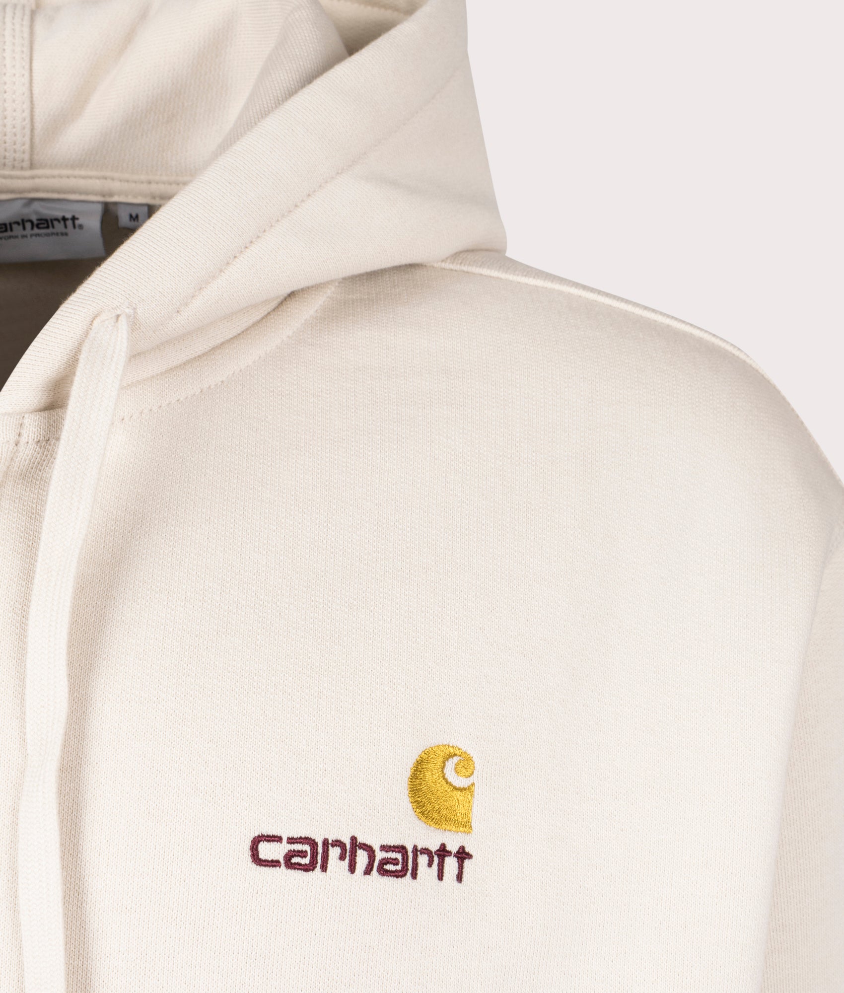 Carhartt Relaxed Fit American Script Jacket in Moonbeam at EQVVS. Detail Shot. 