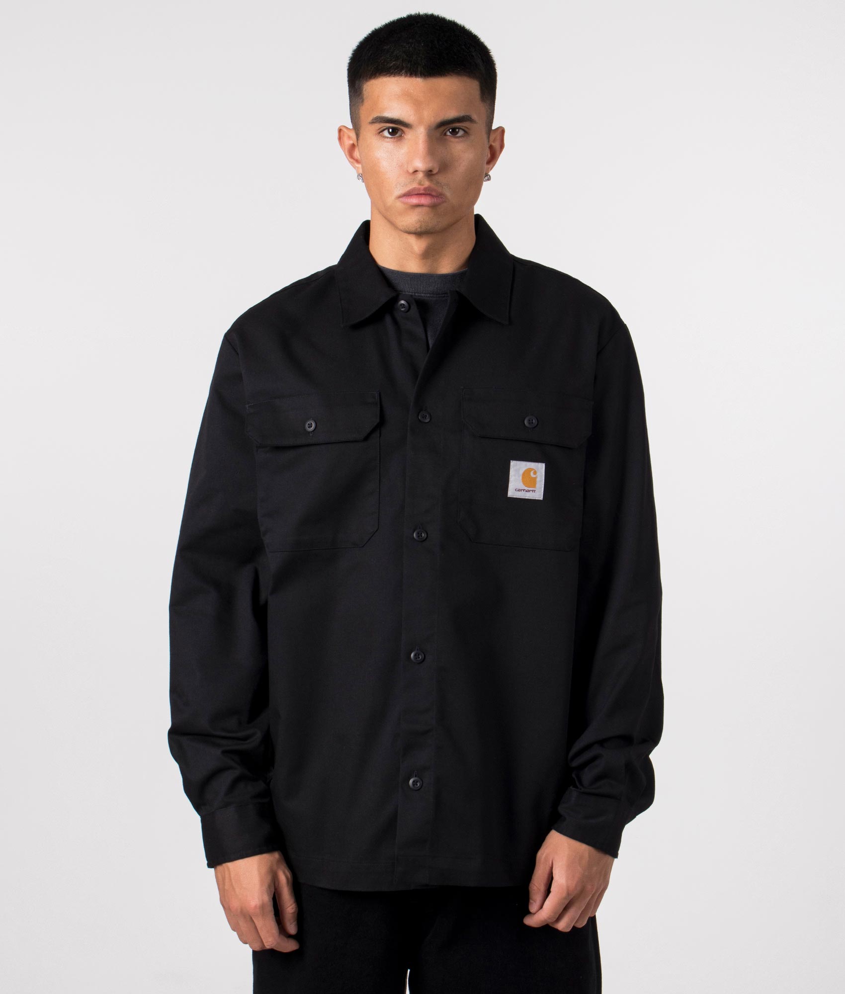 Black Craft Shirt by Carhartt WIP. Shot at EQVVS, front shot. 