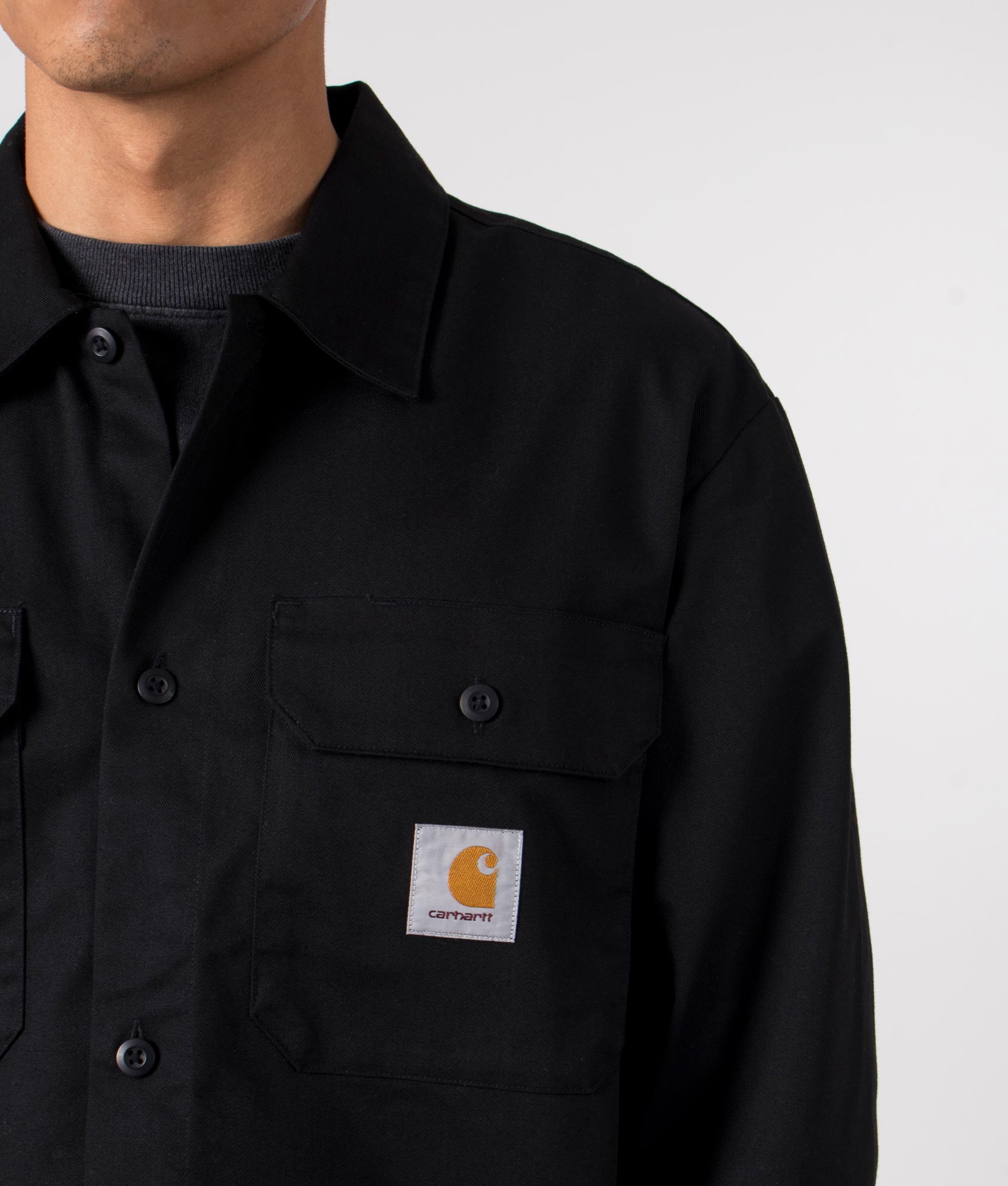 Black Craft Shirt by Carhartt WIP. Shot at EQVVS, detail shot. 