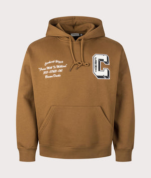 Carhartt WIP Oversized Fit Brown Ducks Hoodie in Hamilton Brown. Front angle shot at EQVVS.
