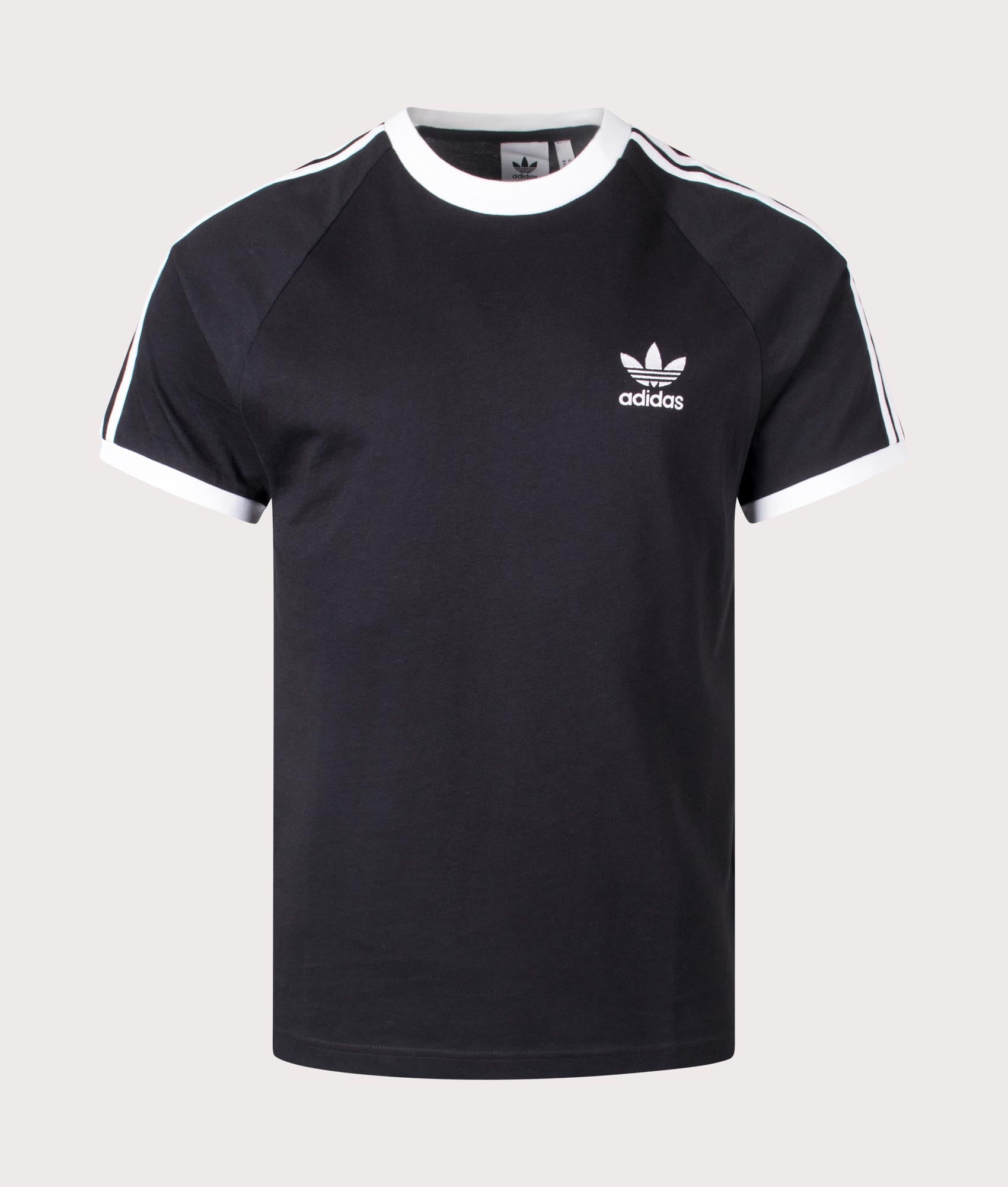 Adidas Originals Slim Fit Adicolor Classics 3-Stripes T-Shirt in Black. Shot at EQVVS. Front detail shot