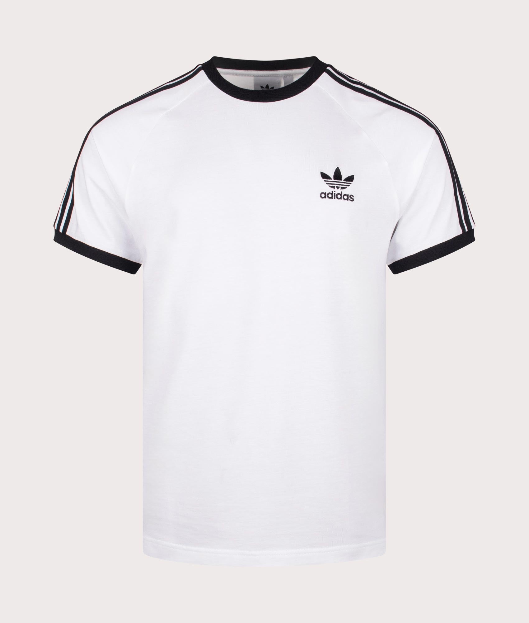 adidas Originals Slim Fit Adicolor Classics 3-Stripes T-Shirt in White, 100% Cotton at EQVVS. Front shot. 