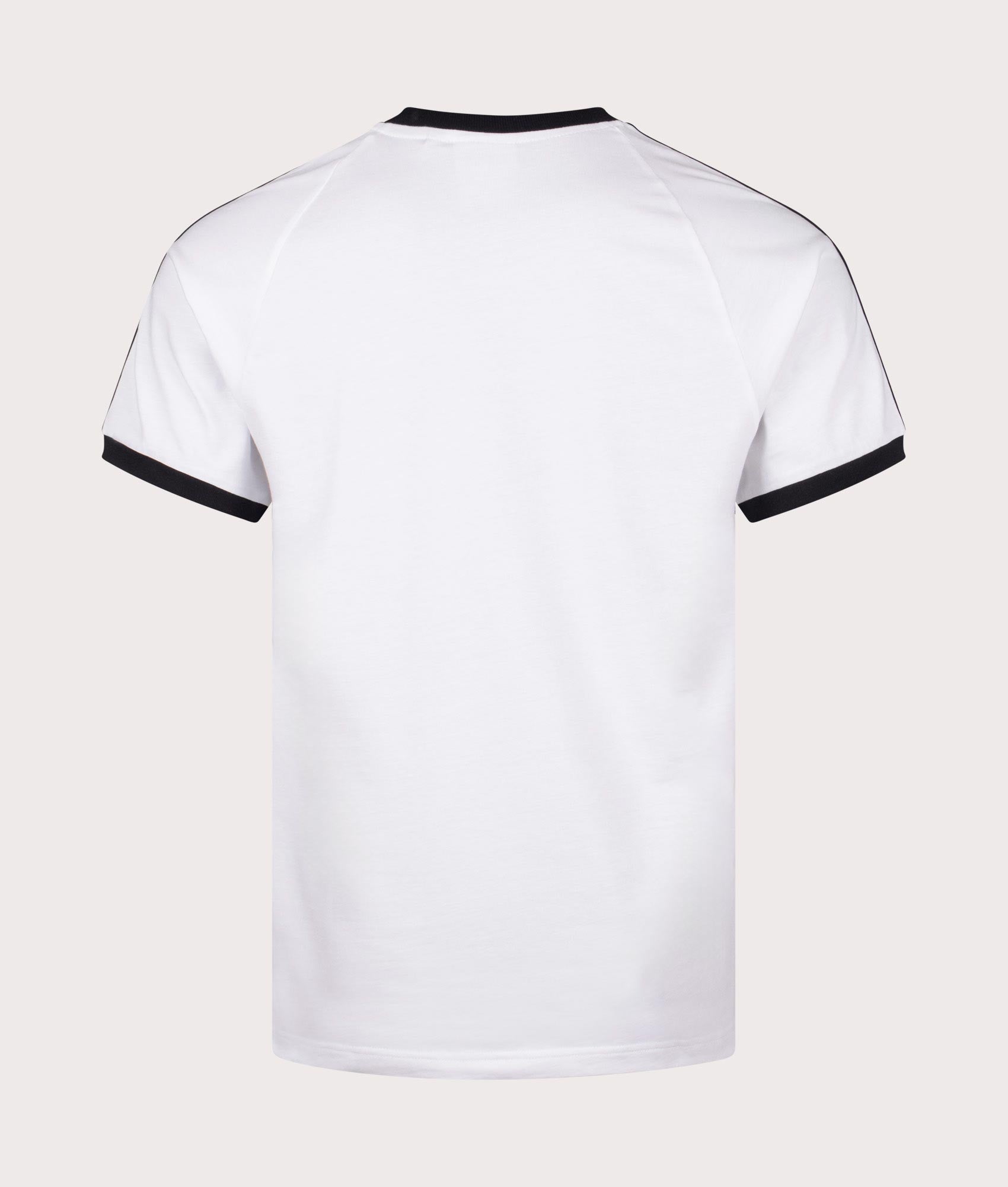 adidas Originals Slim Fit Adicolor Classics 3-Stripes T-Shirt in White, 100% Cotton at EQVVS. Back shot. 