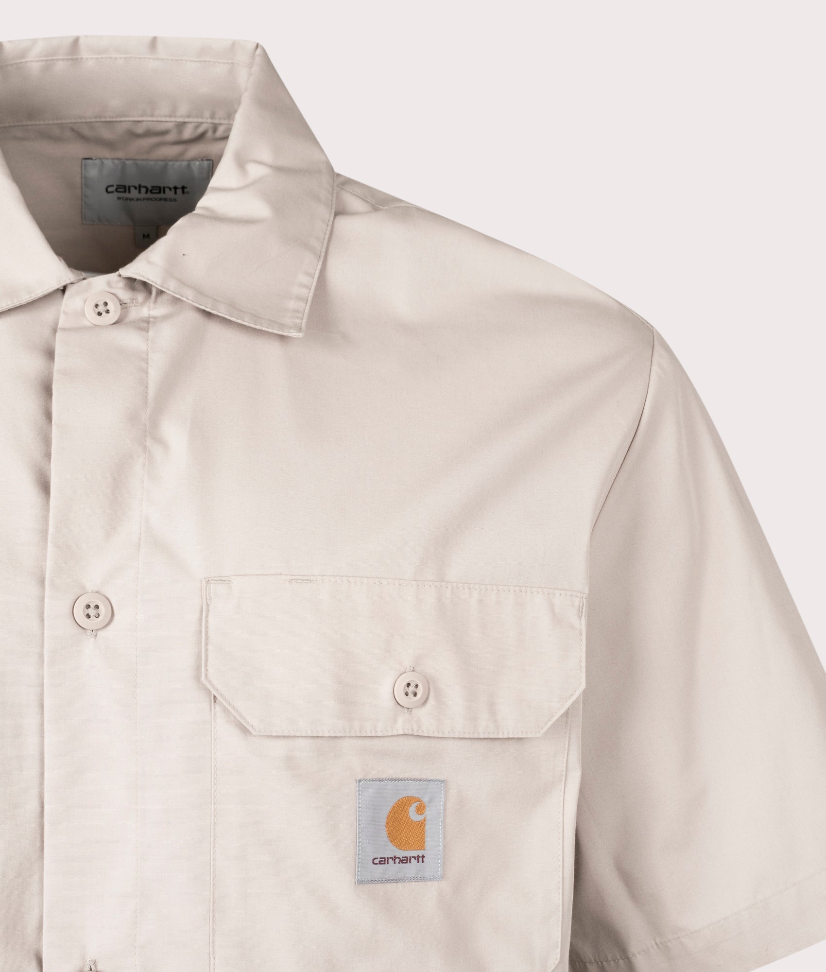Carhartt WIP Relaxed Fit Craft Shirt in Dusky Beige at EQVVS. Detail Shot.