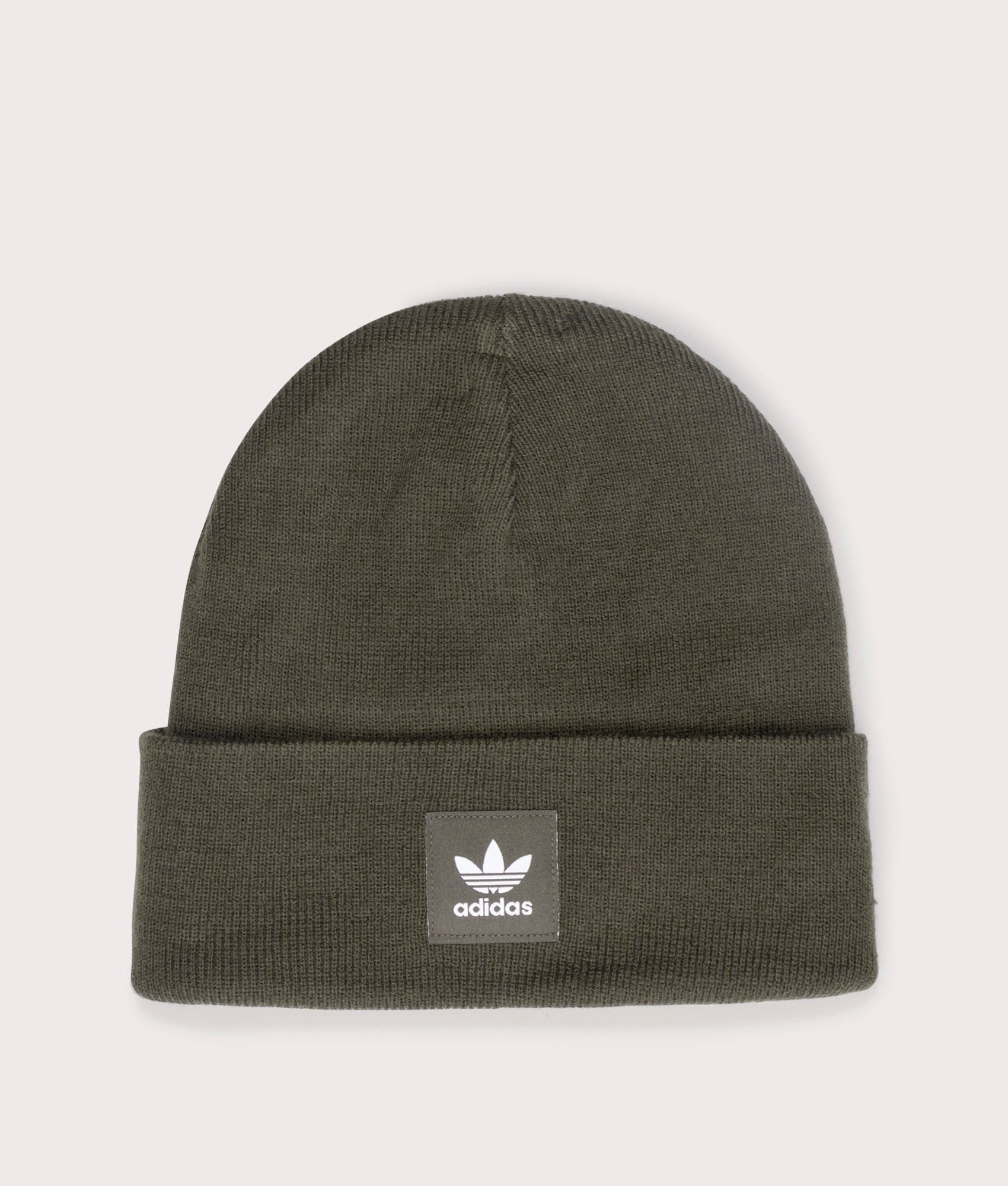 adidas Originals Adicolor Cuff Beanie in Shadow Olive Green. Front Shot at EQVVS