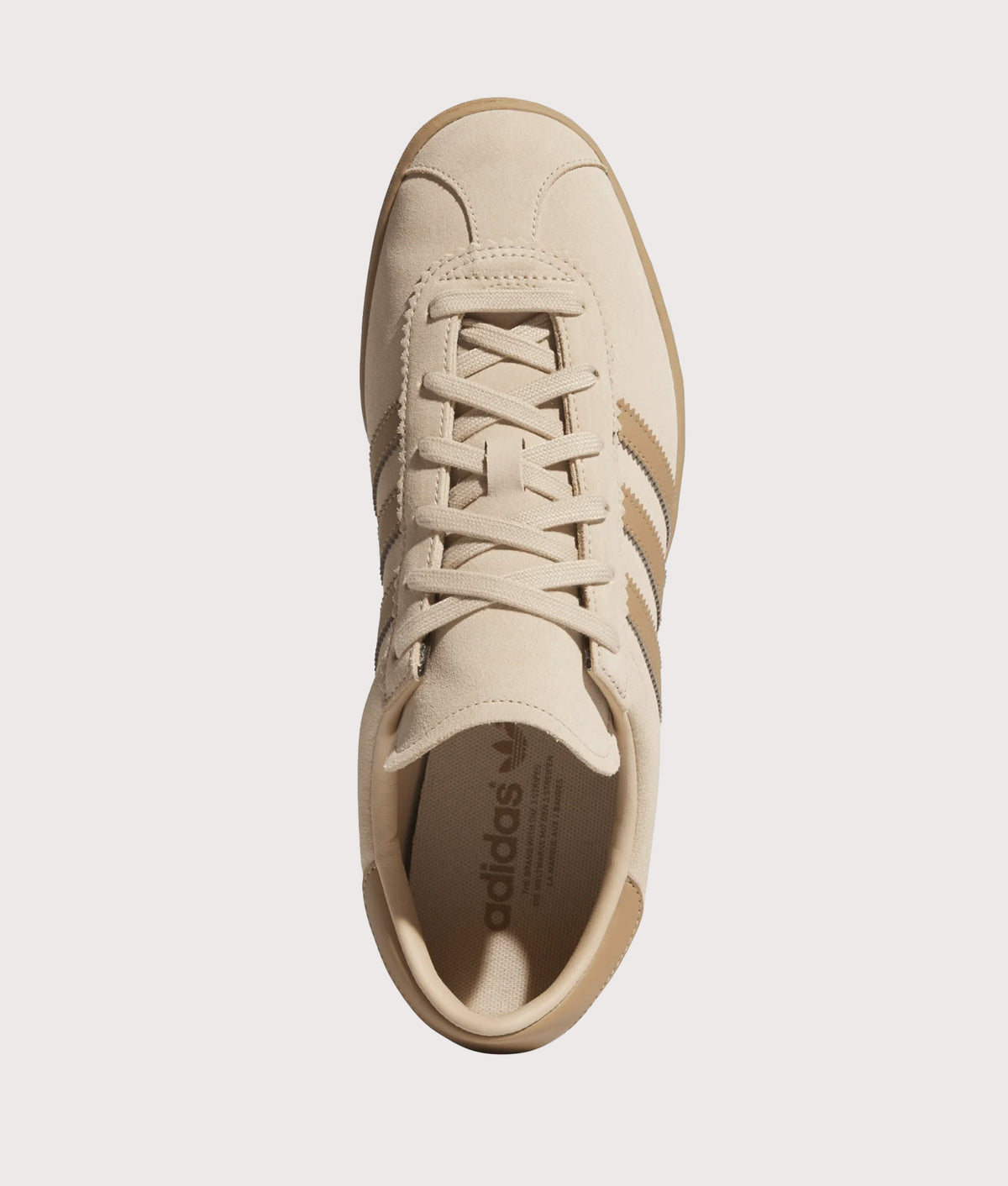 adidas Originals Stadt Trainers in Magic Beige, Cardboard and Gold Metallic at EQVVS Menswear. Top shot.