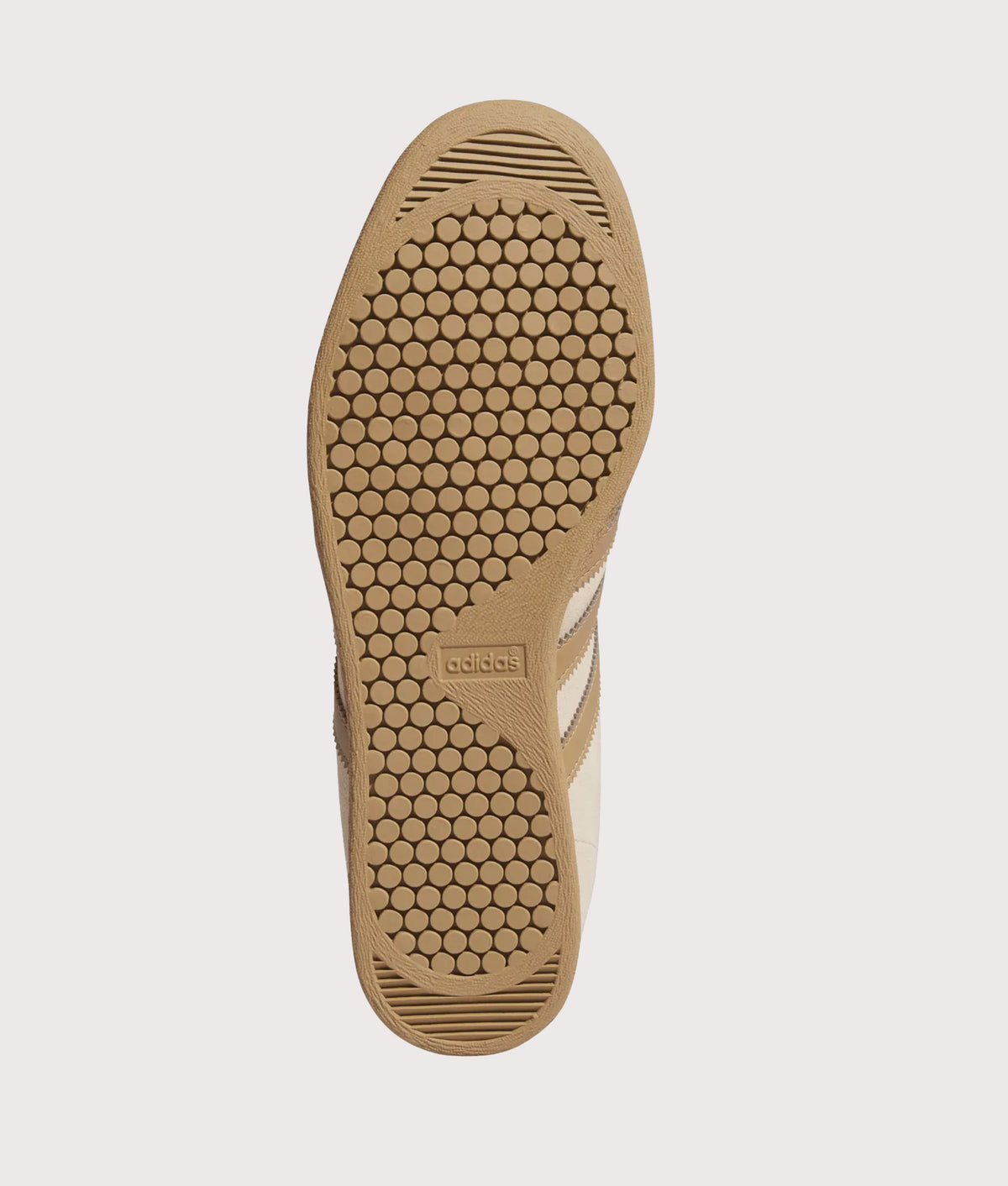 adidas Originals Stadt Trainers in Magic Beige, Cardboard and Gold Metallic at EQVVS Menswear. Tread shot.