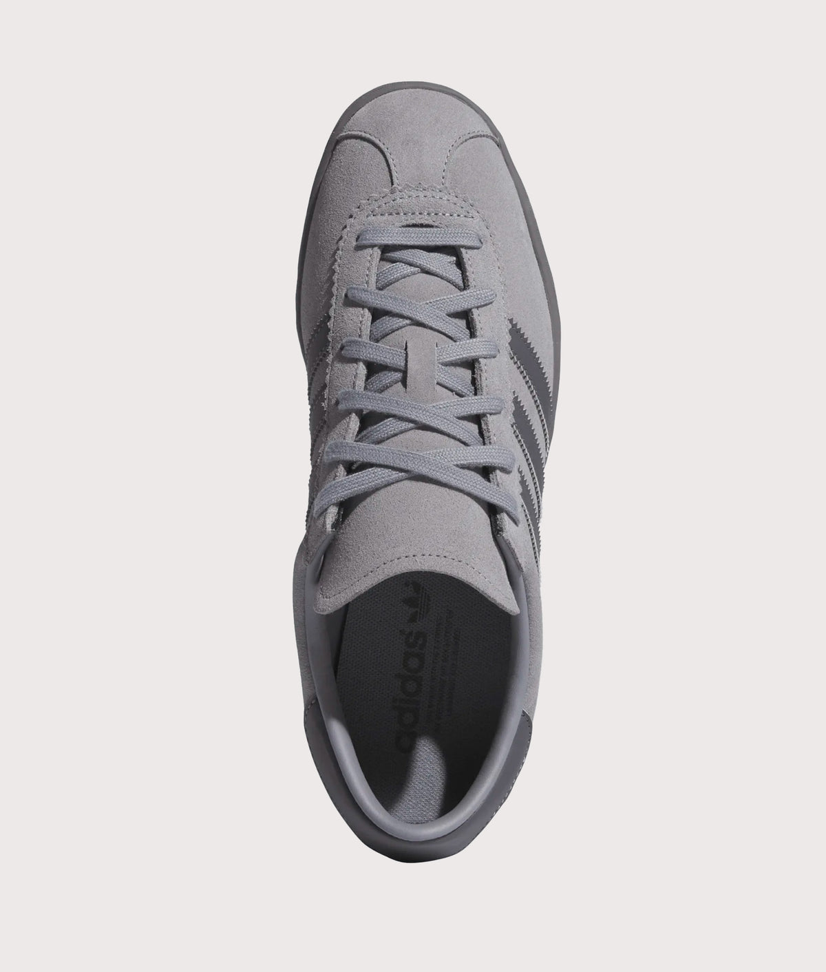 adidas Originals Stadt Trainers in Grey Three, Grey Five and Gold Metallic at EQVVS Menswear. Top shot.