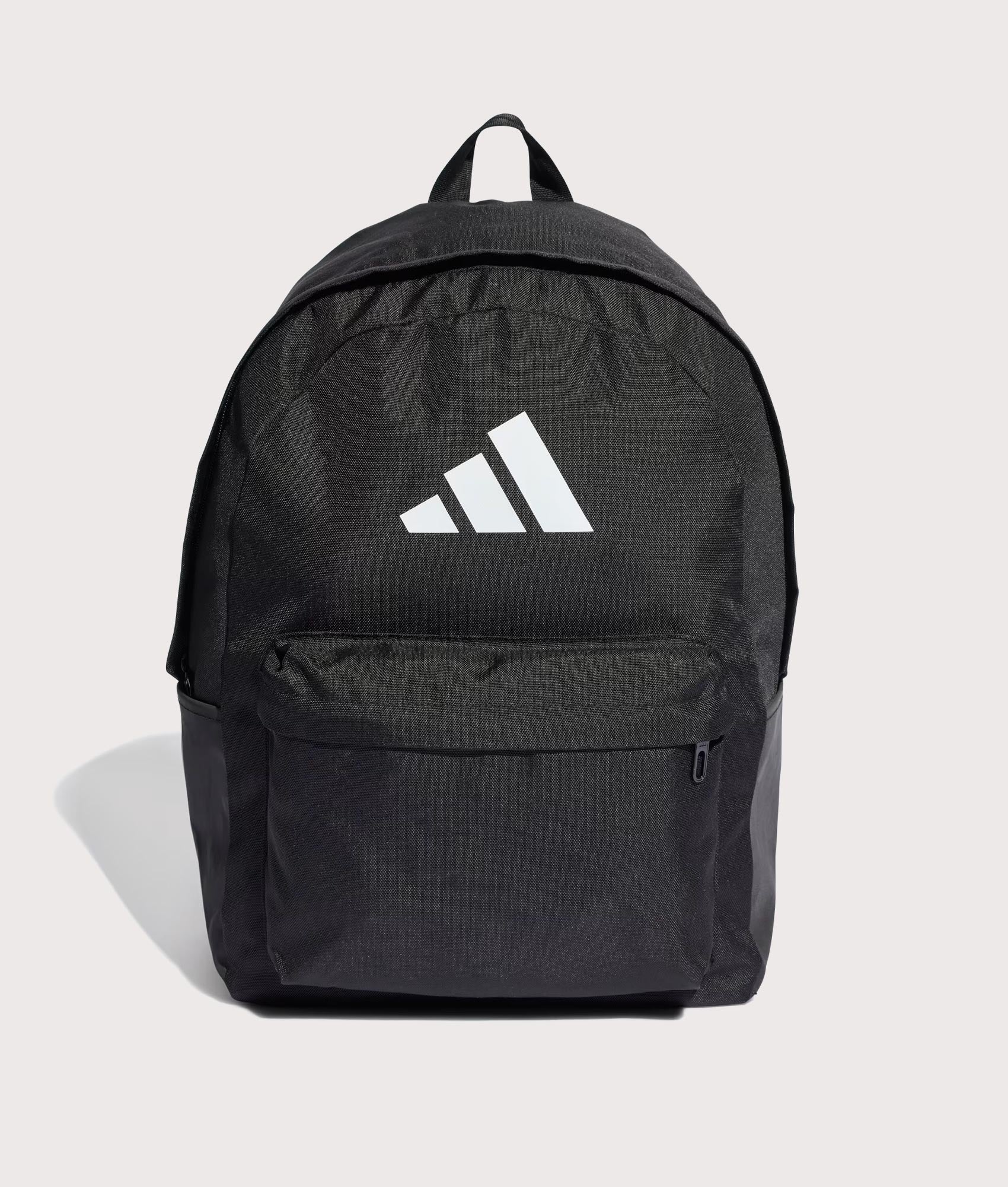 adidas Originals Classic 3 Bars Logo Backpack in Black at EQVVS Menswear. Front shot.